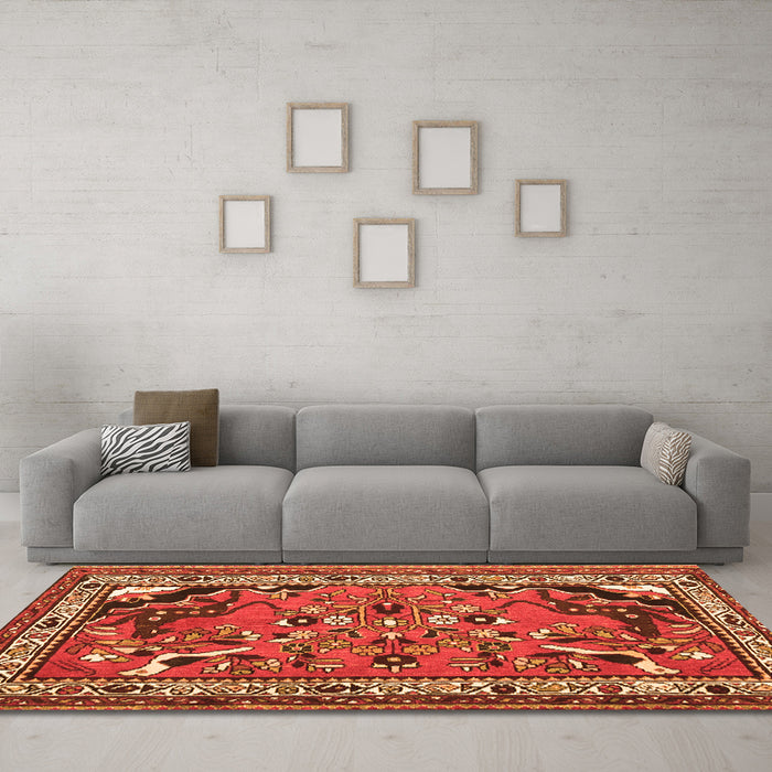 Machine Washable Persian Orange Traditional Area Rugs in a Living Room, wshtr1060org