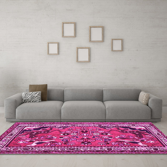 Machine Washable Persian Pink Traditional Rug in a Living Room, wshtr1060pnk