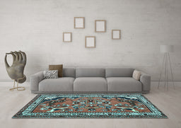 Machine Washable Persian Light Blue Traditional Rug in a Living Room, wshtr1060lblu