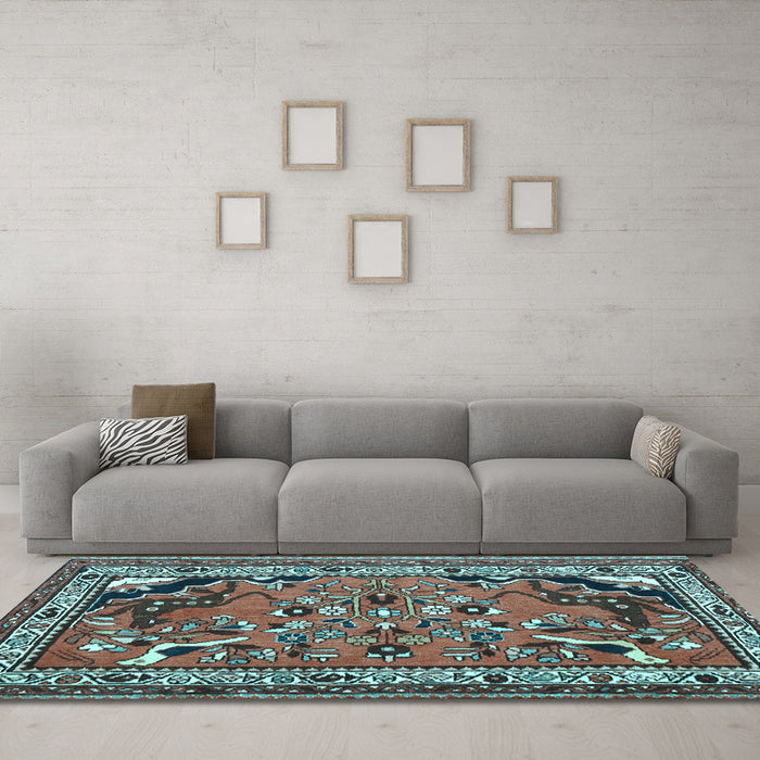 Machine Washable Persian Light Blue Traditional Rug in a Living Room, wshtr1060lblu