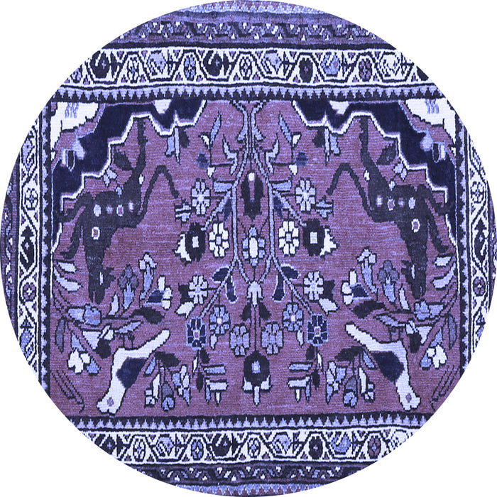 Round Machine Washable Persian Blue Traditional Rug, wshtr1060blu
