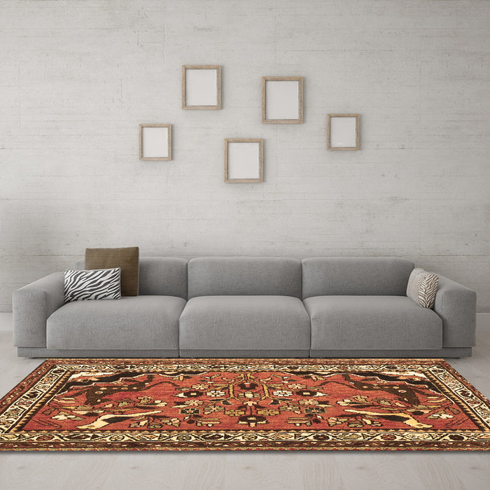Machine Washable Persian Brown Traditional Rug in a Living Room,, wshtr1060brn