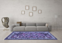 Machine Washable Persian Blue Traditional Rug, wshtr1060blu