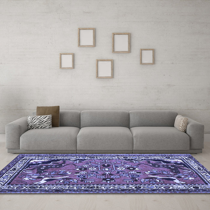 Machine Washable Persian Blue Traditional Rug in a Living Room, wshtr1060blu