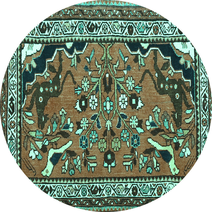 Round Persian Turquoise Traditional Rug, tr1060turq