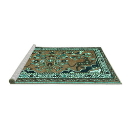 Sideview of Machine Washable Persian Turquoise Traditional Area Rugs, wshtr1060turq