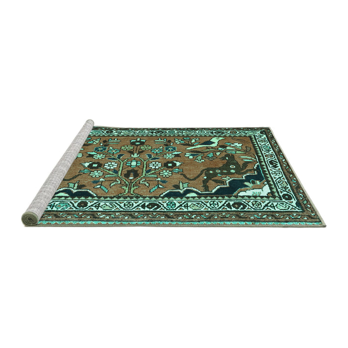 Sideview of Machine Washable Persian Turquoise Traditional Area Rugs, wshtr1060turq