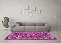 Machine Washable Persian Purple Traditional Area Rugs in a Living Room, wshtr1060pur
