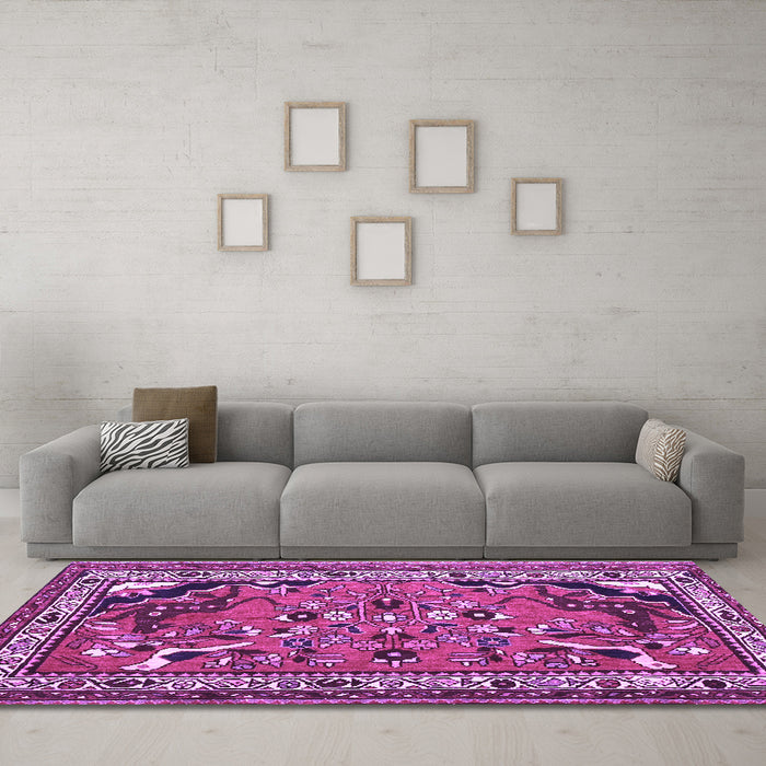 Machine Washable Persian Purple Traditional Area Rugs in a Living Room, wshtr1060pur