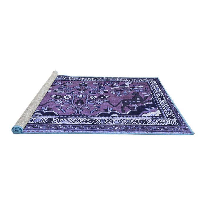 Sideview of Machine Washable Persian Blue Traditional Rug, wshtr1060blu