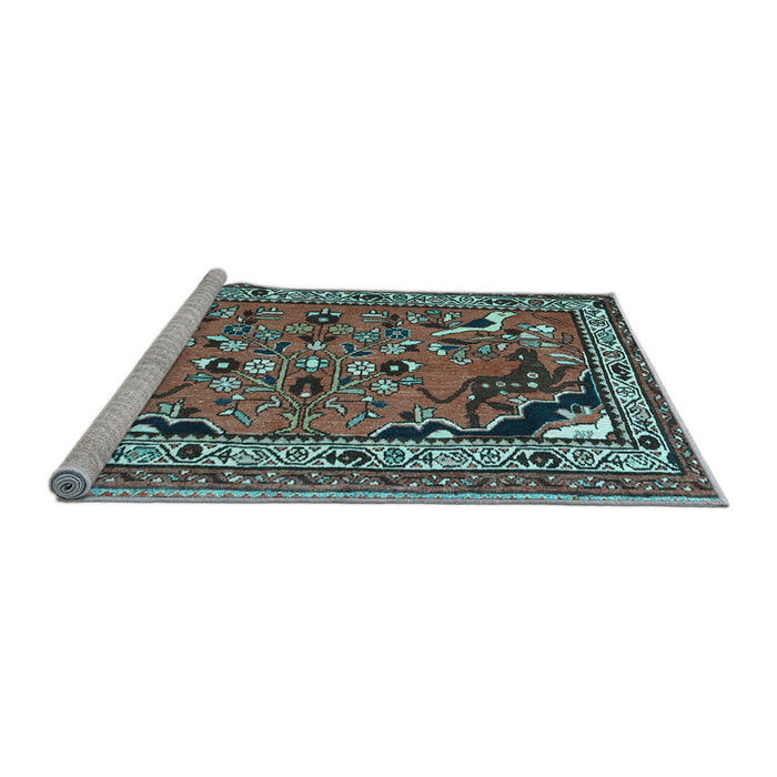 Sideview of Machine Washable Persian Light Blue Traditional Rug, wshtr1060lblu