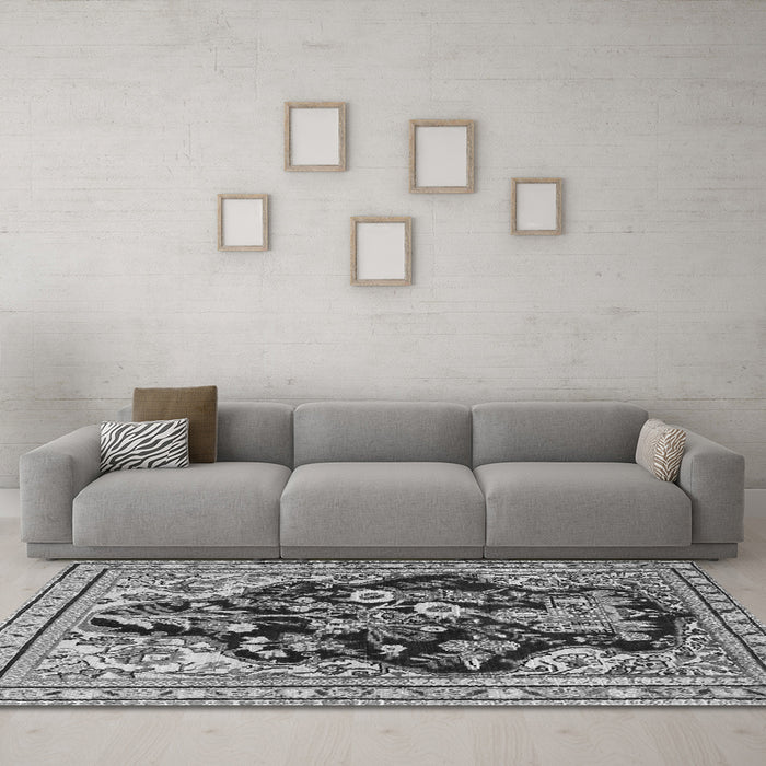 Machine Washable Persian Gray Traditional Rug in a Living Room,, wshtr1061gry