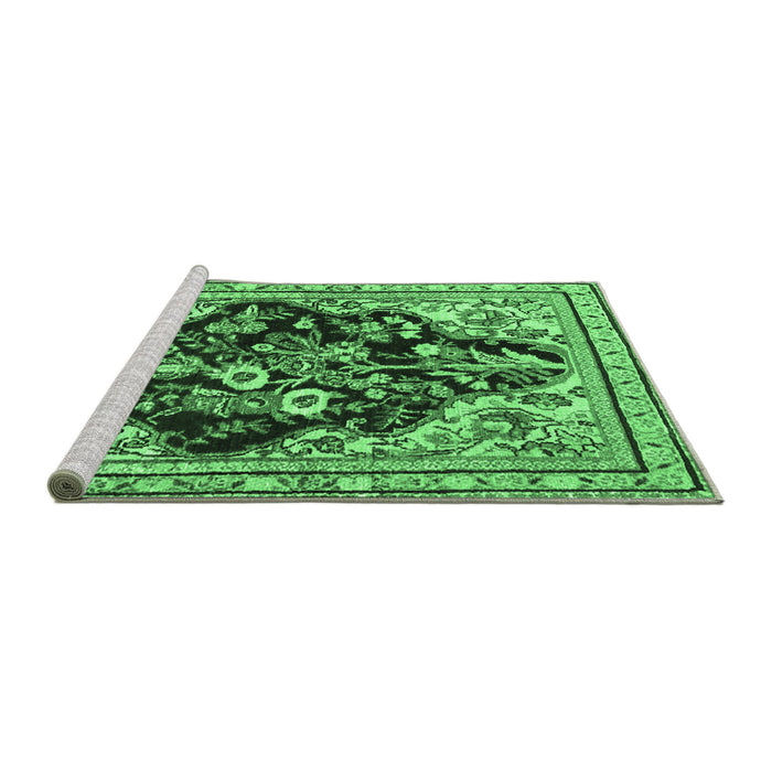 Sideview of Machine Washable Persian Emerald Green Traditional Area Rugs, wshtr1061emgrn