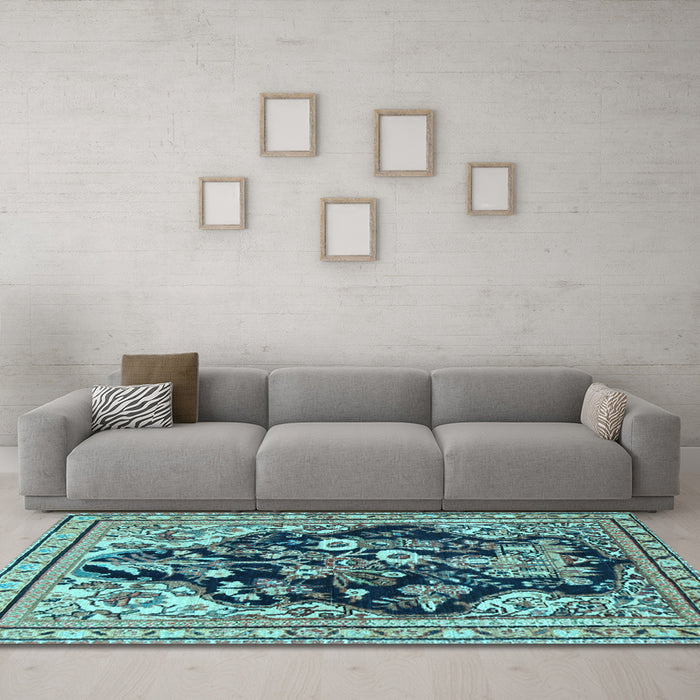 Machine Washable Persian Light Blue Traditional Rug in a Living Room, wshtr1061lblu