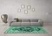 Machine Washable Persian Turquoise Traditional Area Rugs in a Living Room,, wshtr1061turq