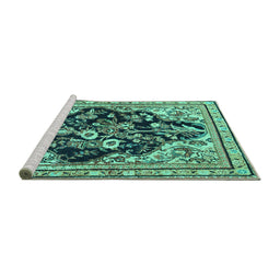 Sideview of Machine Washable Persian Turquoise Traditional Area Rugs, wshtr1061turq