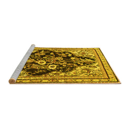 Sideview of Machine Washable Persian Yellow Traditional Rug, wshtr1061yw