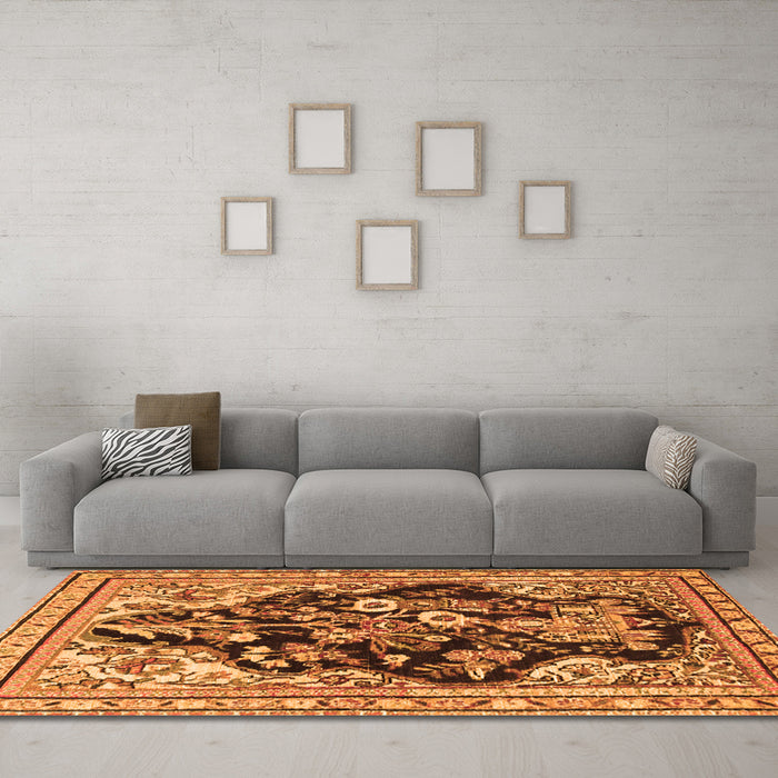 Machine Washable Persian Orange Traditional Area Rugs in a Living Room, wshtr1061org