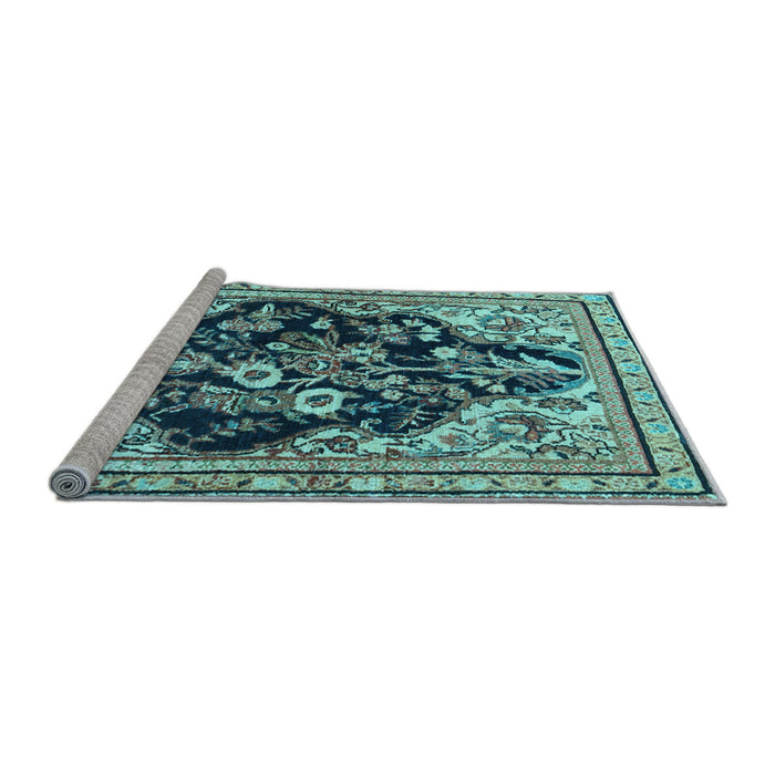 Sideview of Machine Washable Persian Light Blue Traditional Rug, wshtr1061lblu