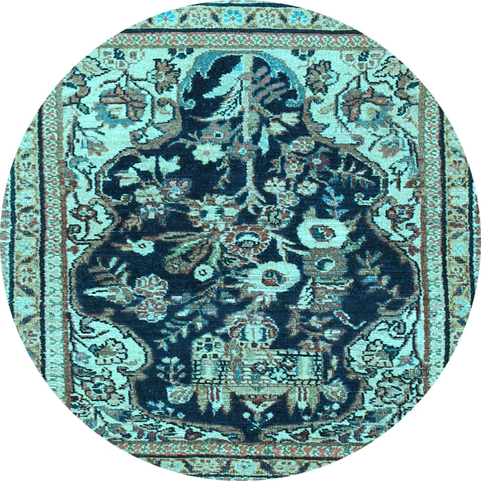 Round Machine Washable Persian Light Blue Traditional Rug, wshtr1061lblu