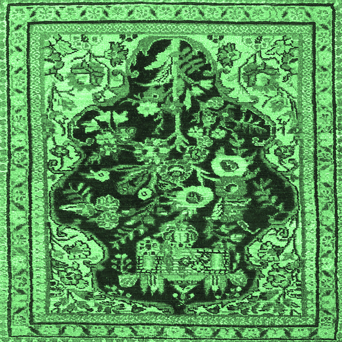 Square Machine Washable Persian Emerald Green Traditional Area Rugs, wshtr1061emgrn