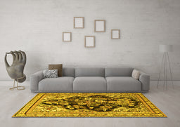 Machine Washable Persian Yellow Traditional Rug in a Living Room, wshtr1061yw