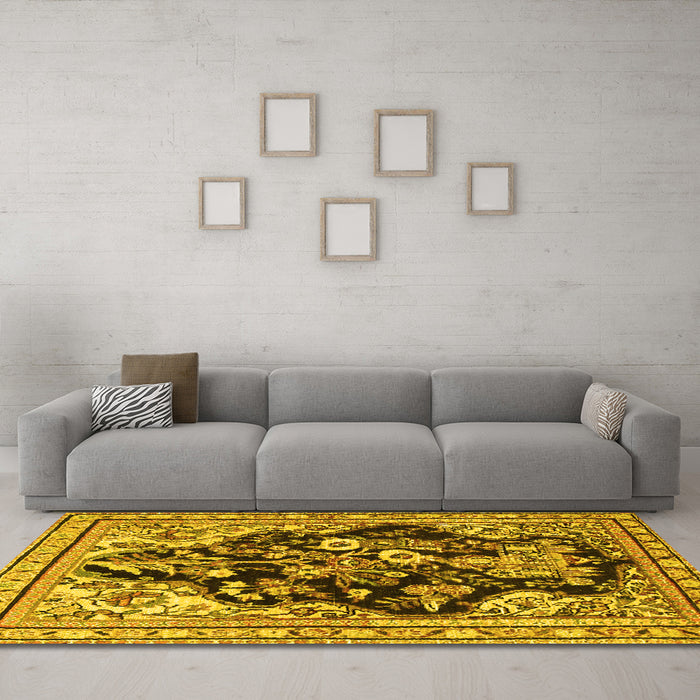 Machine Washable Persian Yellow Traditional Rug in a Living Room, wshtr1061yw