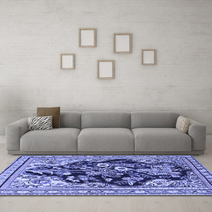 Machine Washable Persian Blue Traditional Rug in a Living Room, wshtr1061blu