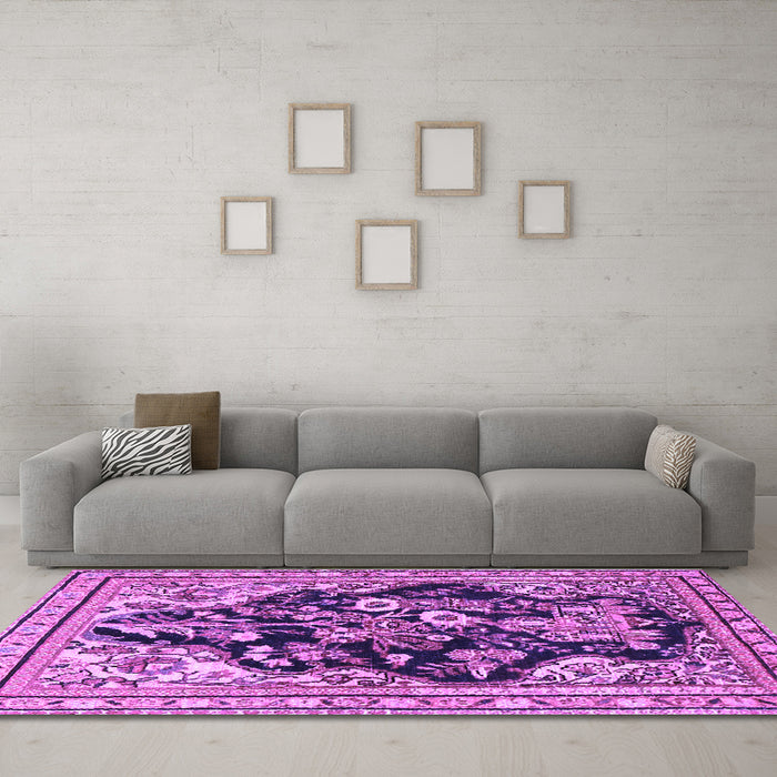Machine Washable Persian Purple Traditional Area Rugs in a Living Room, wshtr1061pur