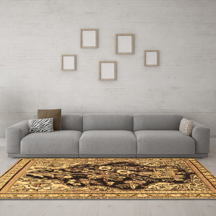 Machine Washable Persian Brown Traditional Rug in a Living Room,, wshtr1061brn