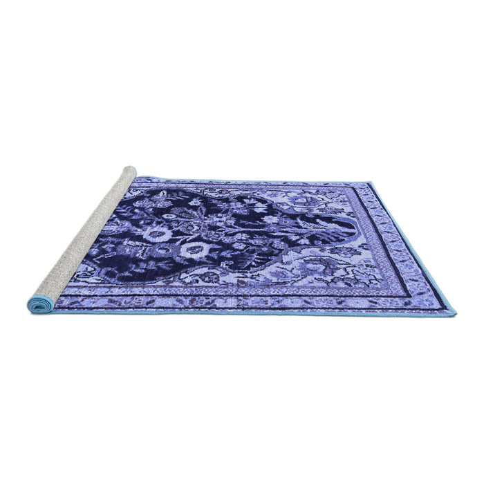 Sideview of Machine Washable Persian Blue Traditional Rug, wshtr1061blu