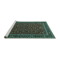 Sideview of Machine Washable Persian Turquoise Traditional Area Rugs, wshtr1062turq