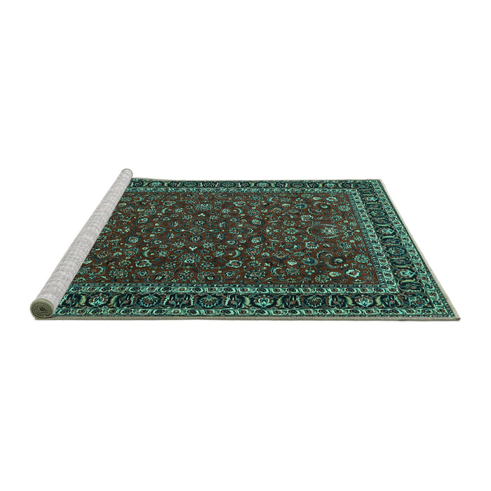 Sideview of Machine Washable Persian Turquoise Traditional Area Rugs, wshtr1062turq