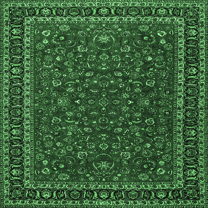Square Machine Washable Persian Emerald Green Traditional Area Rugs, wshtr1062emgrn