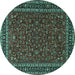 Round Machine Washable Persian Turquoise Traditional Area Rugs, wshtr1062turq