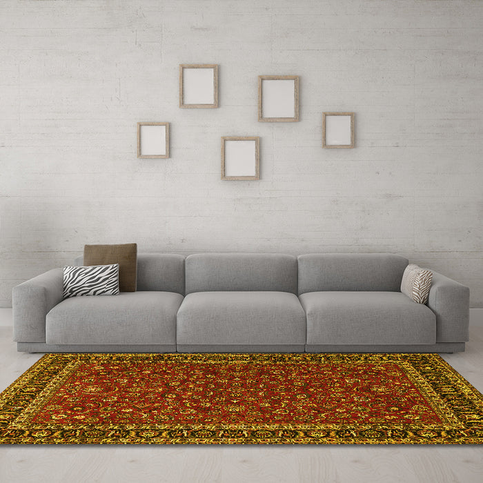 Machine Washable Persian Yellow Traditional Rug in a Living Room, wshtr1062yw