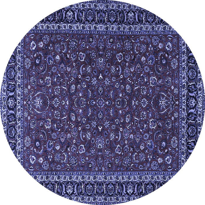 Round Machine Washable Persian Blue Traditional Rug, wshtr1062blu