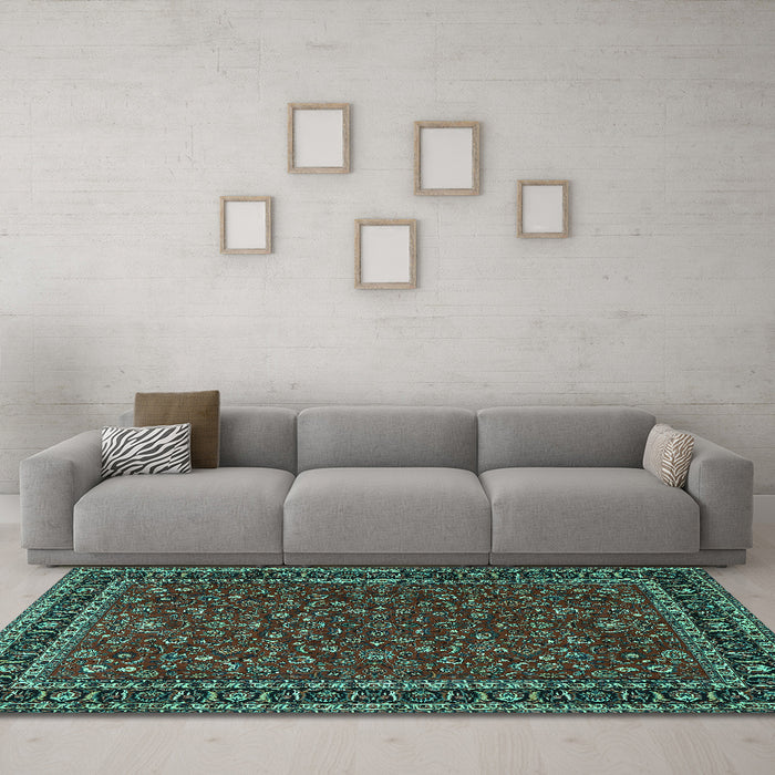 Machine Washable Persian Turquoise Traditional Area Rugs in a Living Room,, wshtr1062turq