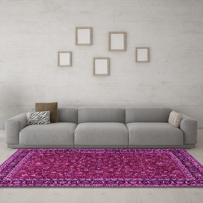 Machine Washable Persian Pink Traditional Rug in a Living Room, wshtr1062pnk
