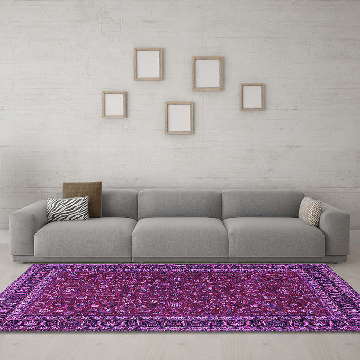 Machine Washable Persian Purple Traditional Area Rugs in a Living Room, wshtr1062pur