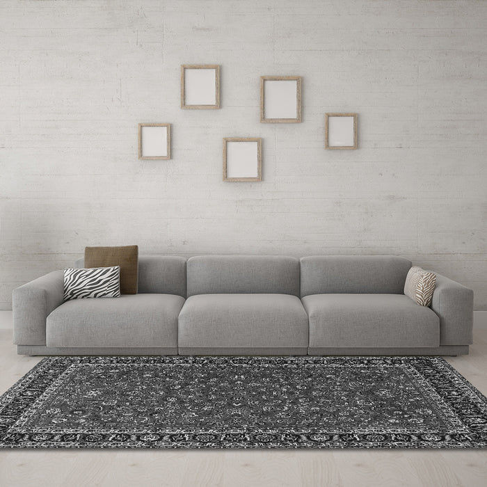 Machine Washable Persian Gray Traditional Rug in a Living Room,, wshtr1062gry