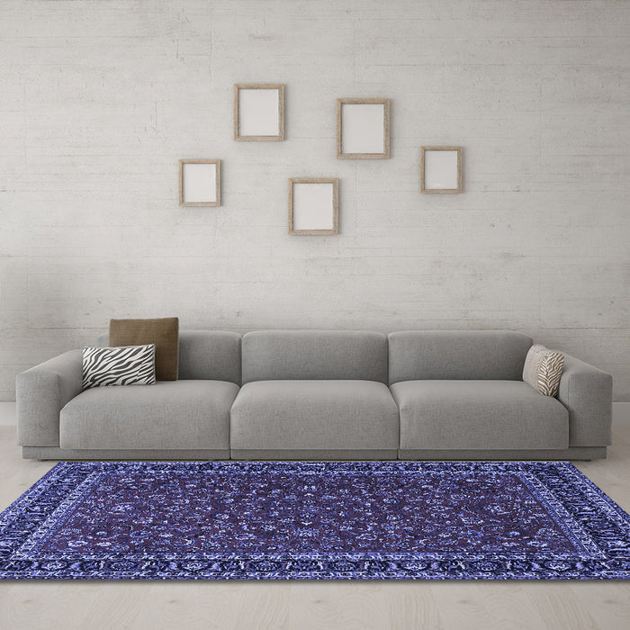 Machine Washable Persian Blue Traditional Rug in a Living Room, wshtr1062blu