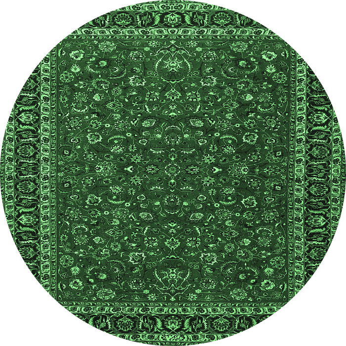 Round Machine Washable Persian Emerald Green Traditional Area Rugs, wshtr1062emgrn