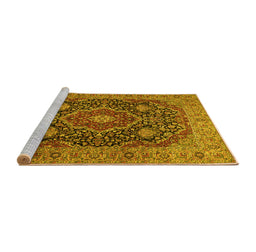 Sideview of Machine Washable Medallion Yellow Traditional Rug, wshtr1063yw
