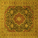 Square Machine Washable Medallion Yellow Traditional Rug, wshtr1063yw