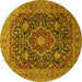 Round Machine Washable Medallion Yellow Traditional Rug, wshtr1063yw