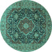 Round Medallion Turquoise Traditional Rug, tr1063turq