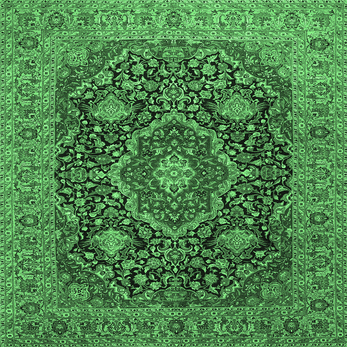Square Machine Washable Medallion Emerald Green Traditional Area Rugs, wshtr1063emgrn