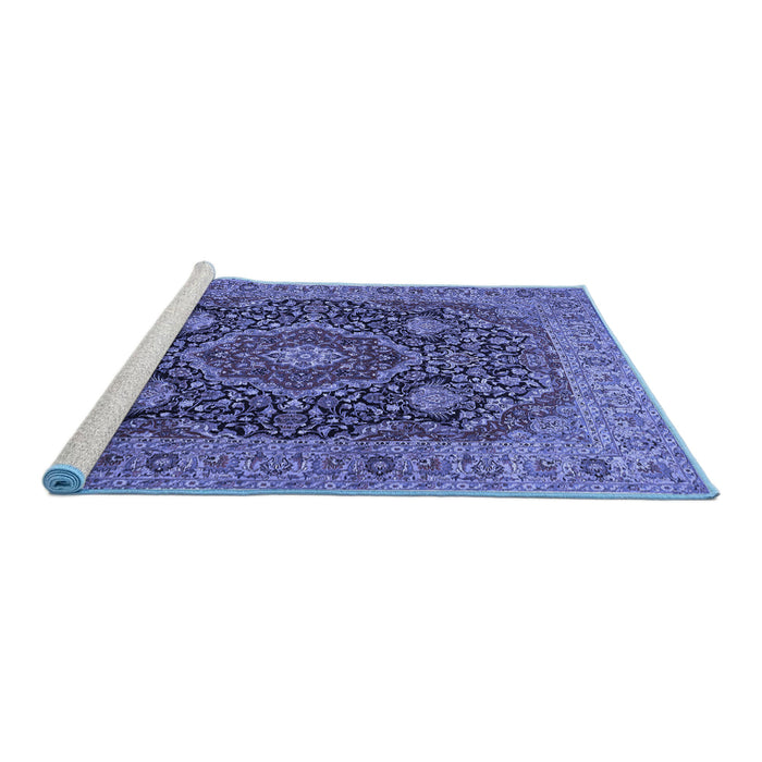 Sideview of Machine Washable Medallion Blue Traditional Rug, wshtr1063blu