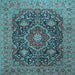 Square Machine Washable Medallion Light Blue Traditional Rug, wshtr1063lblu